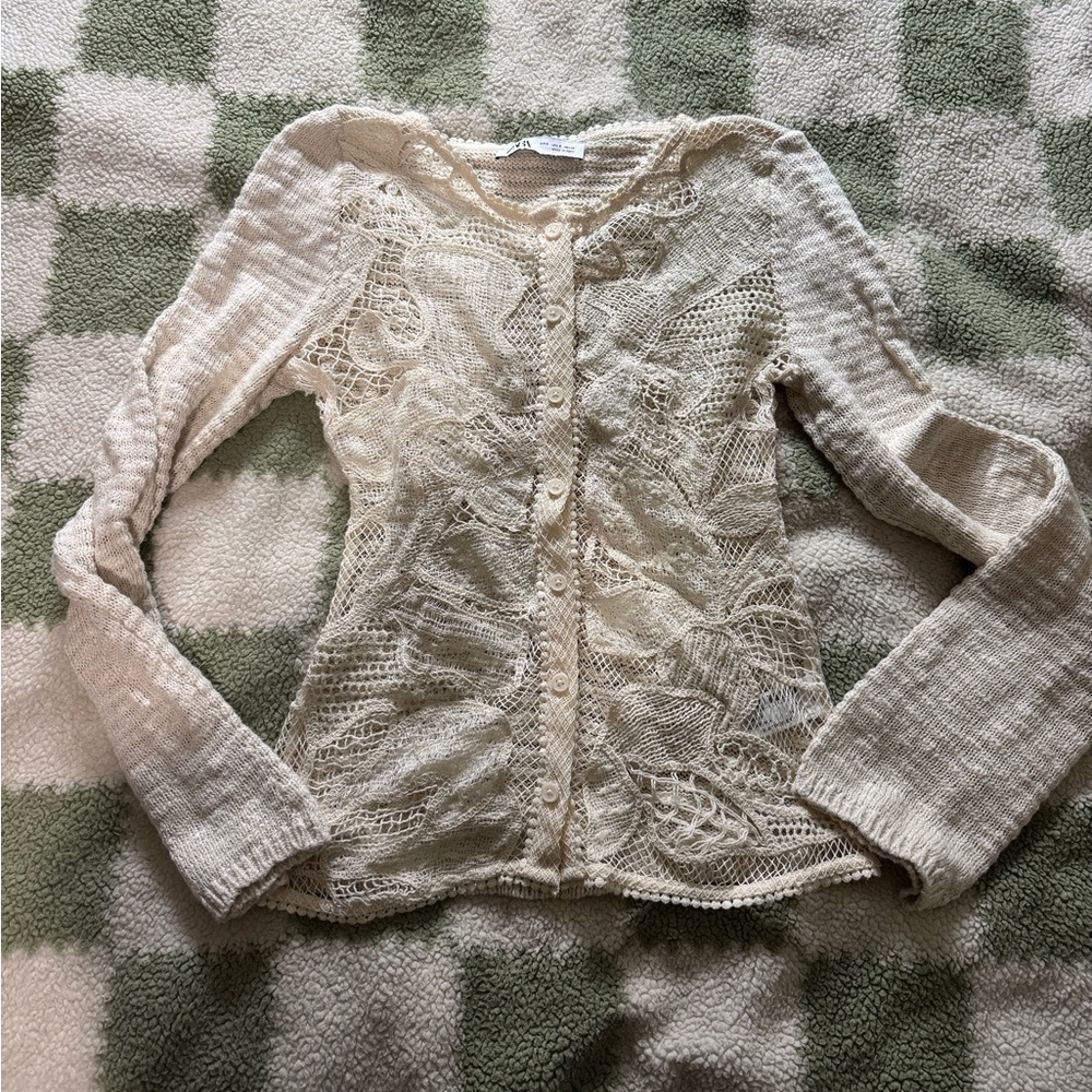 Zara Cream Lace Knit Cardigan